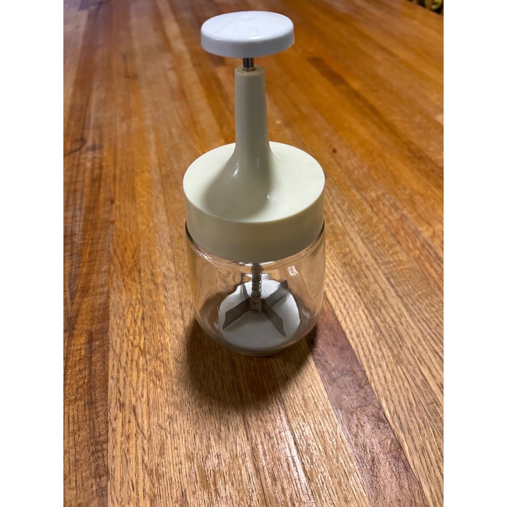 Vintage Manual Nut Vegetable Food Chopper Glass Jar Cream Plunger Retro Kitchen